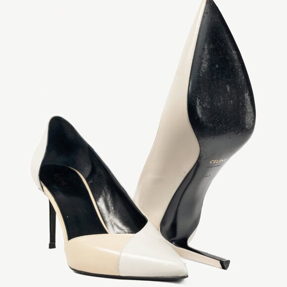 Celine Ivory & Beige Two-Tone Pointed-Toe D'Orsay Pumps - Picture 4 of 9